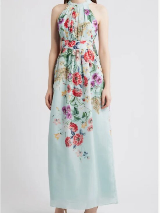 Eliza J Dresses & Skirts - Eliza J Floral Halter Neck Maxi Dress Womens 10 Mint Green Sleeveless NEW $198